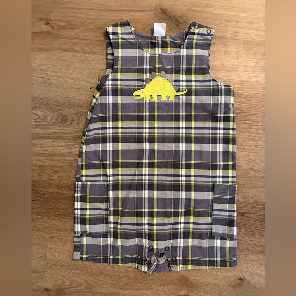 Carter's Gray and Yellow Plaid Dinosaur Romper